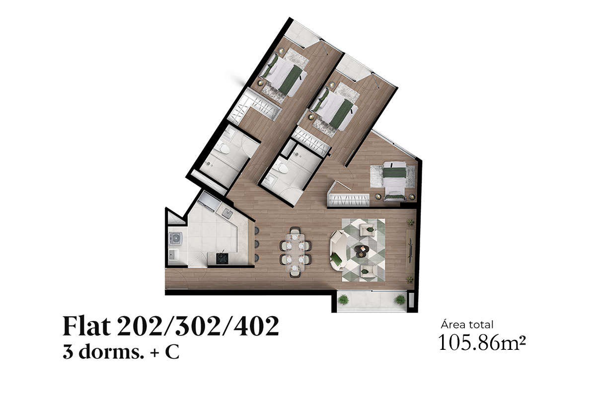 flat 202 , 302 , 402